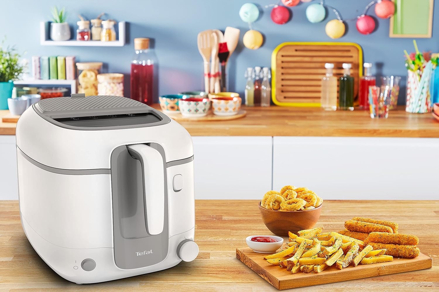 Tefal Fritteuse Super Uno Access, Kapazität 2,2 L, spülmaschinengeeignete Teile, Geruchsfilter, herausnehmbarer Behälter, weiß/grau, FR3100