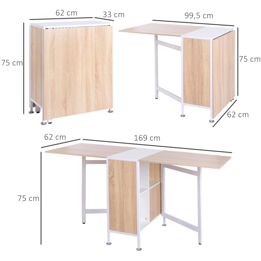 HOMCOM Klapptisch mit Stauraum natur, weiß