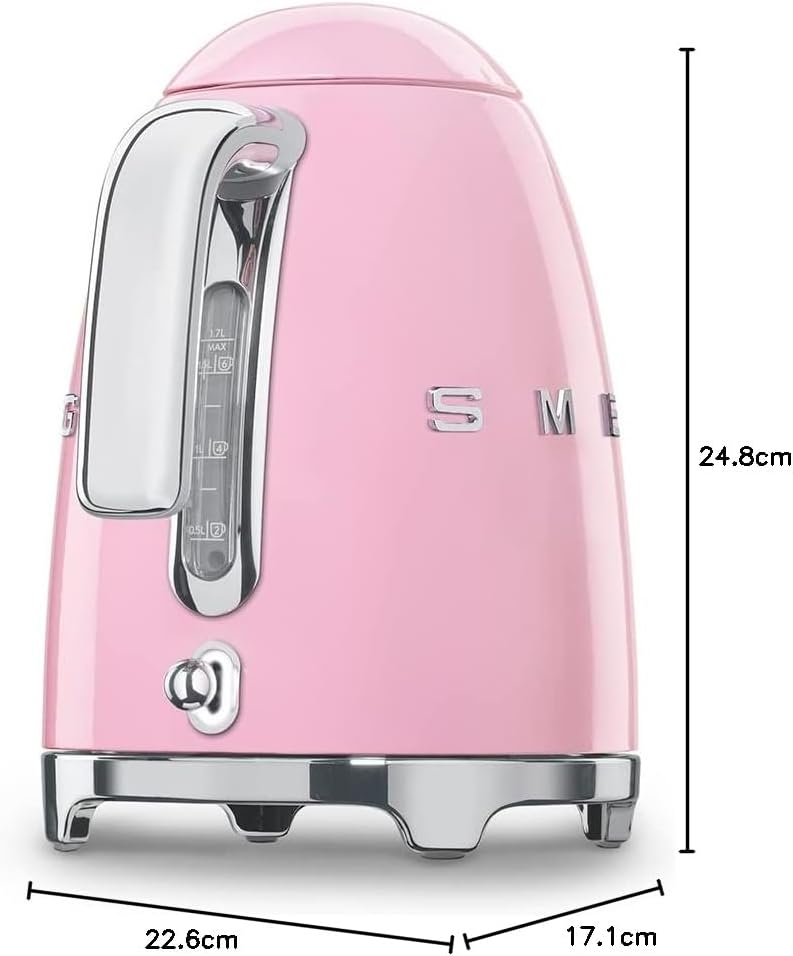 Smeg, Bouilloire Électrique KLF03PGEU 1,7 L, Filtre Anticalcaire Lavable, Arrêt Automatique de Sécurité, Indicateur de Niveau d'Eau, Base Antidérapante, Range Cordon, Puissance 2400W, Vert d'Eau