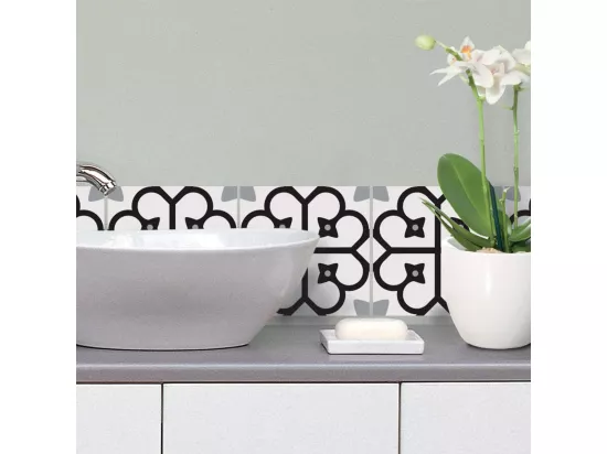 Stickers carrelage 15 x 15 cm - Motif floral noir et blanc