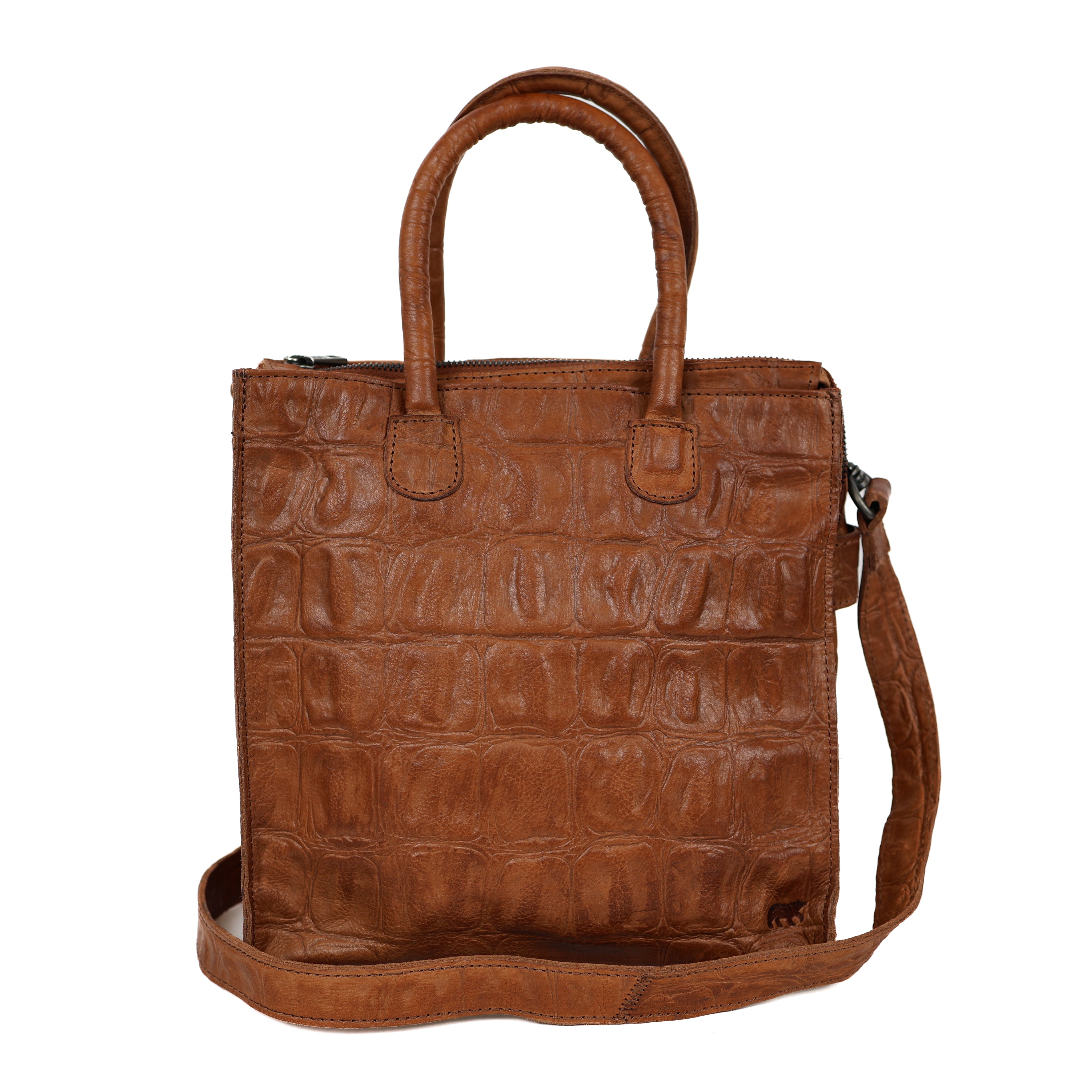 Hand-/schoudertas 'Bonnie' croco cognac