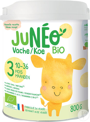 Junéo 3 Lait Vache Bébés 10-36 Mois Lait Biologique En Poudre 800g