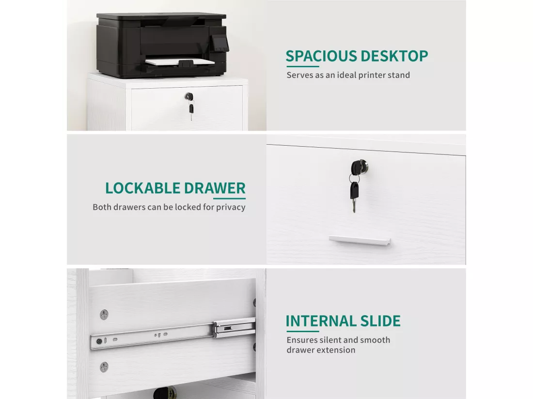 YITAHOME Armoire de Classement Mobile à Roulettes - Table d'imprimante Verrouillable, 2 tiroirs, Blanc