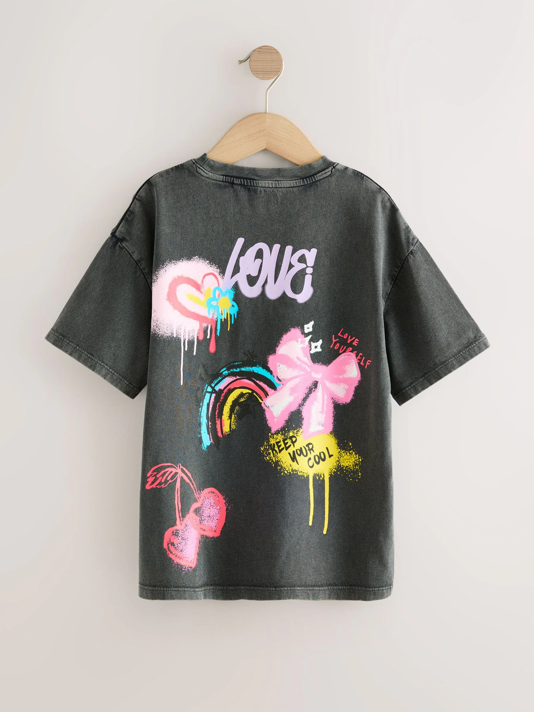 Antraciet graffiti - Oversized T-shirt met grafische print (3-16jr)