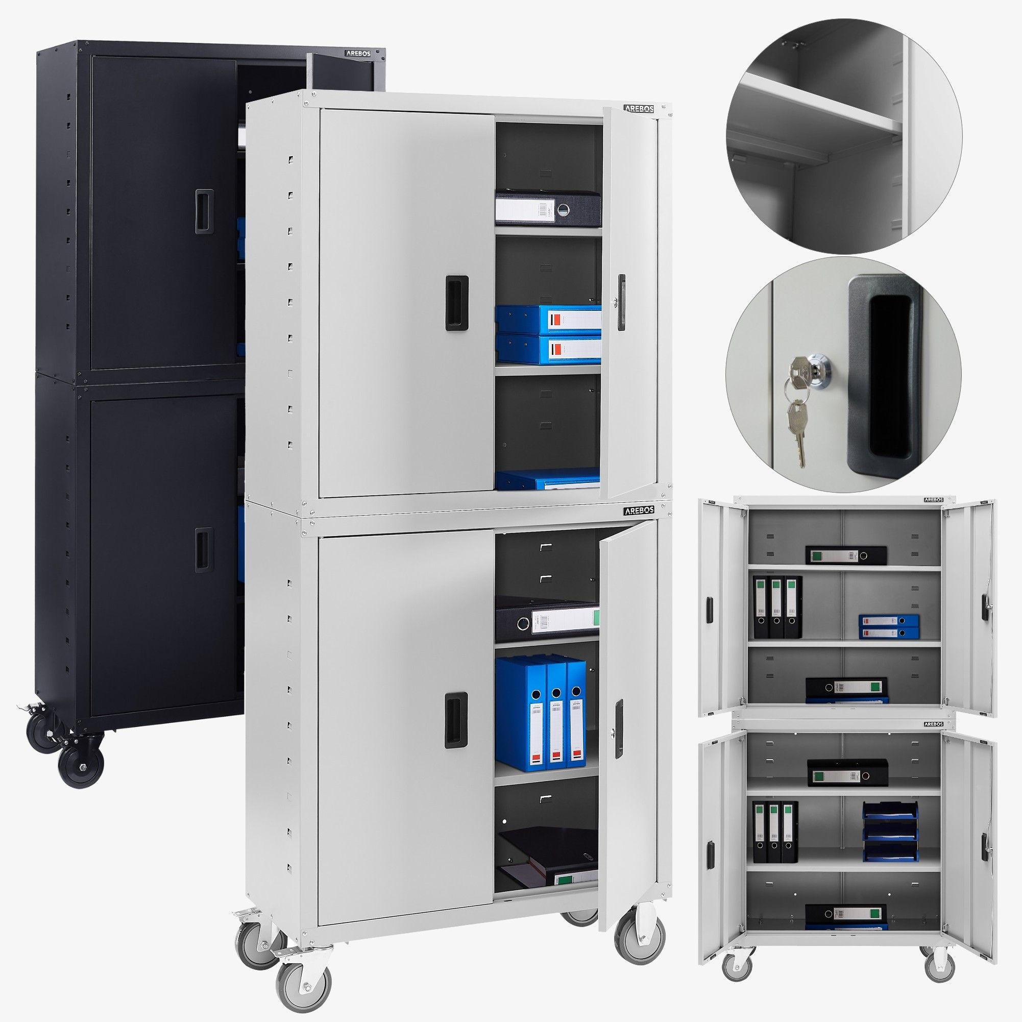 Aktenschrank mit Rollen und 4 Einlegeböden 180cm