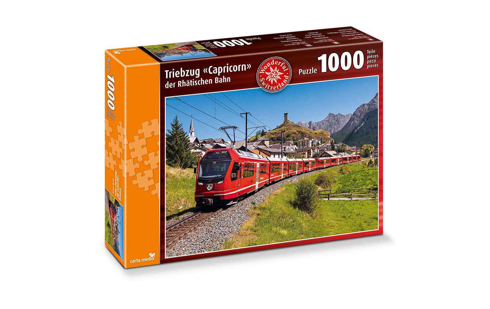 Puzzle Triebzug Capricorn der Rhätischen Bahn 1000 TeilePuzzle mit detailgetreuer Darstellung des Zuges
