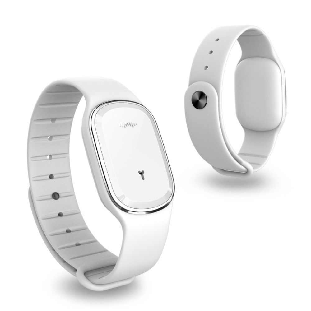 3-Stufen Ultraschall Anti Moskito Insekten / Mücken Schutz Silikon Armband USB Repellent - Weiss