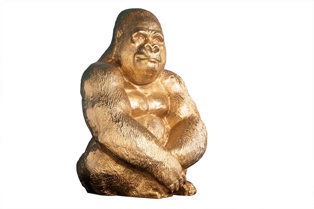 Dekorative Gorillafigur KONG 40cm gold handmade Metall Skulptur