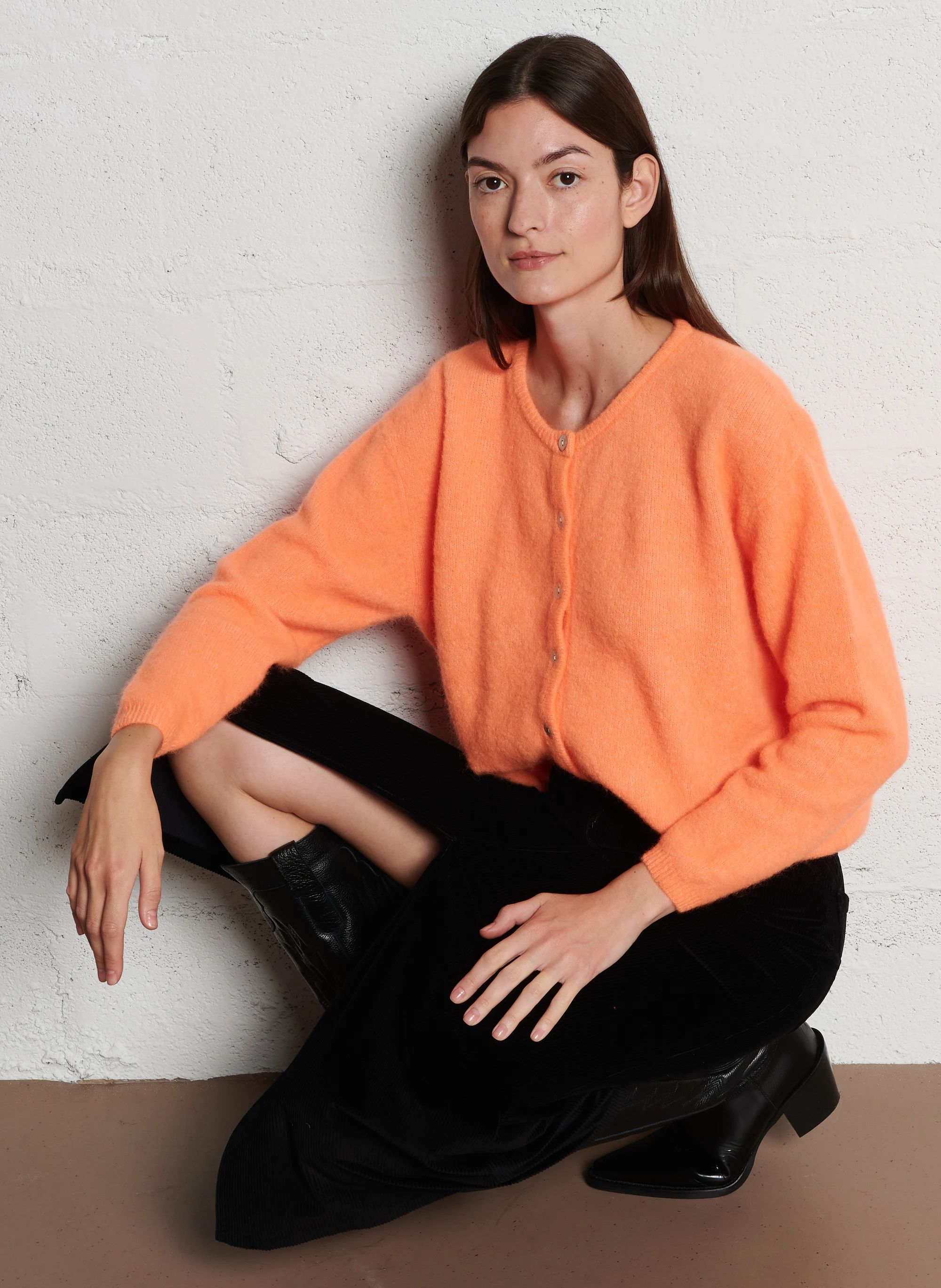 VITOW - Gilet ample col rond en laine mélangée| Orange