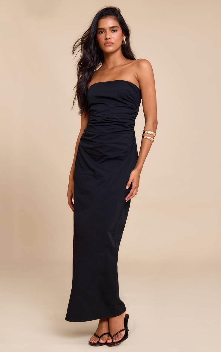Noir Robe Mi-longue Bandeau Froncée