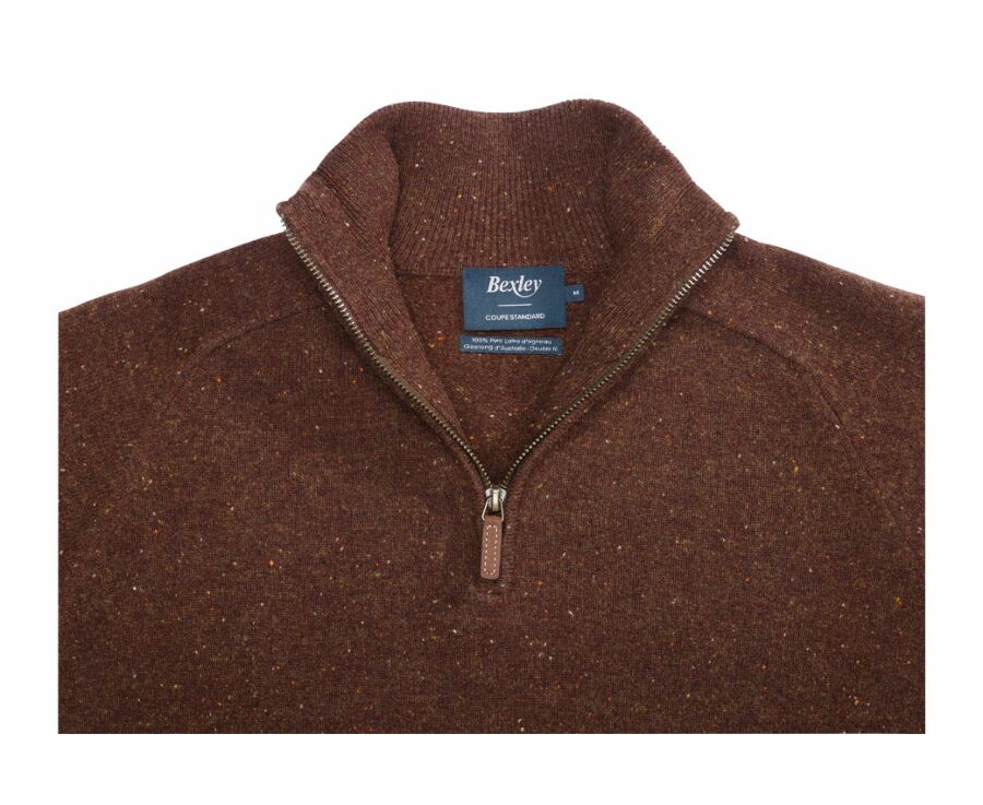 Pull col zippé homme laine Chocolat Tweedé - KENNETH