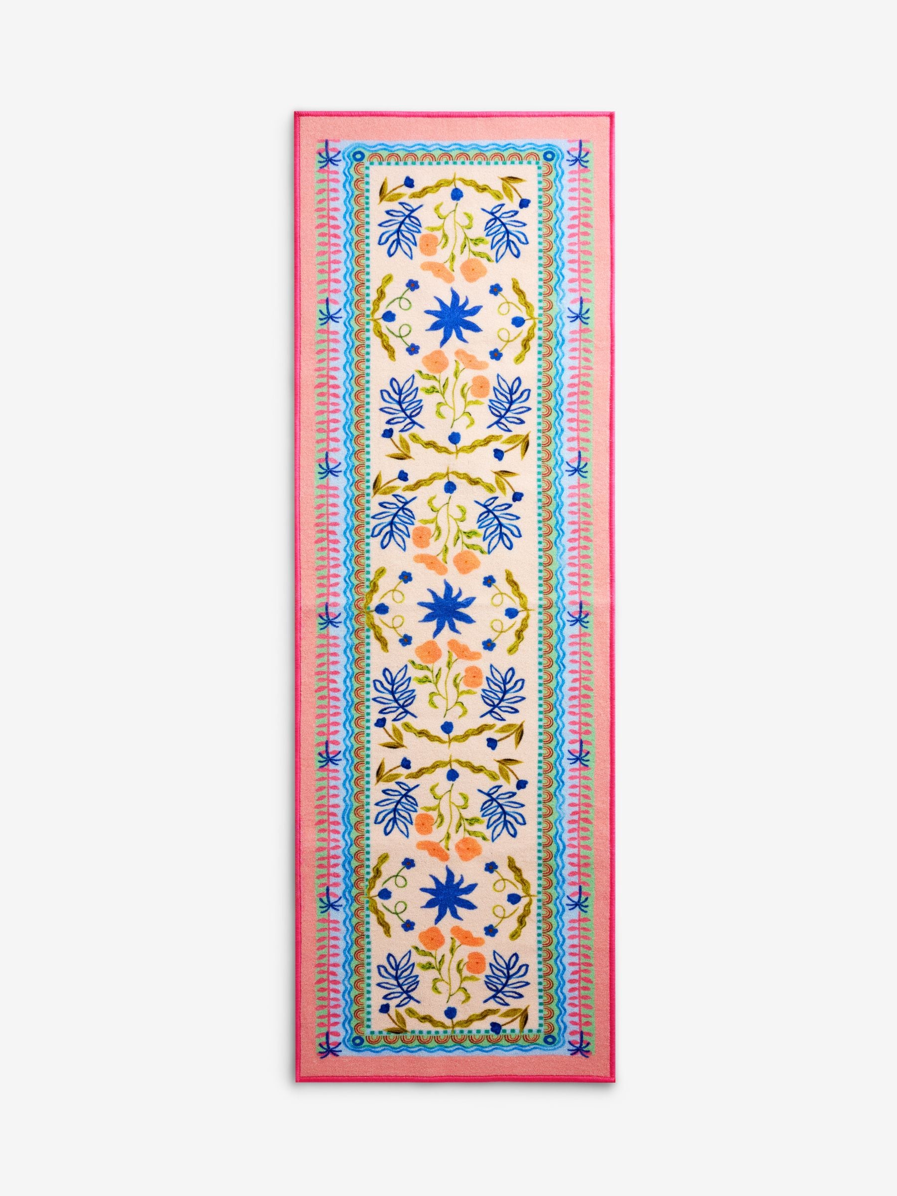 Wasbare loper met heldere bloemenprint