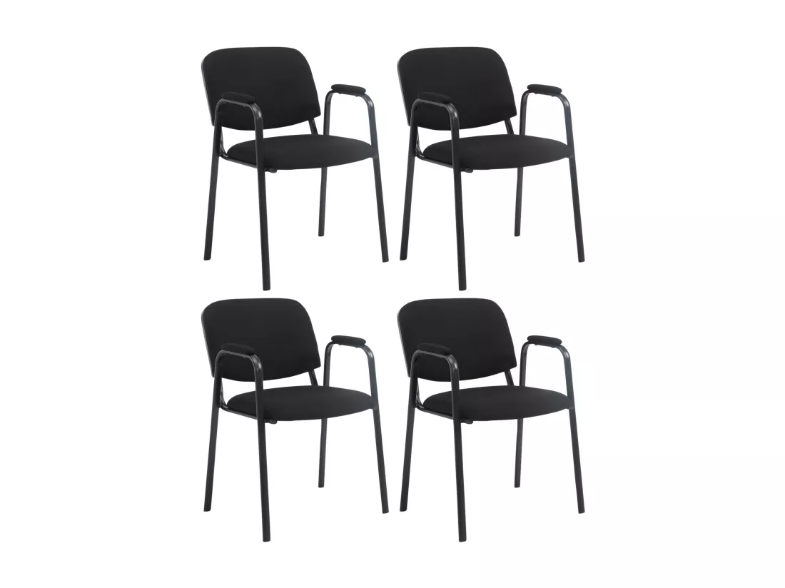 Lot de 4 Chaise de conférence - Tissu & Métal noir mat - Noir - Ken Pro