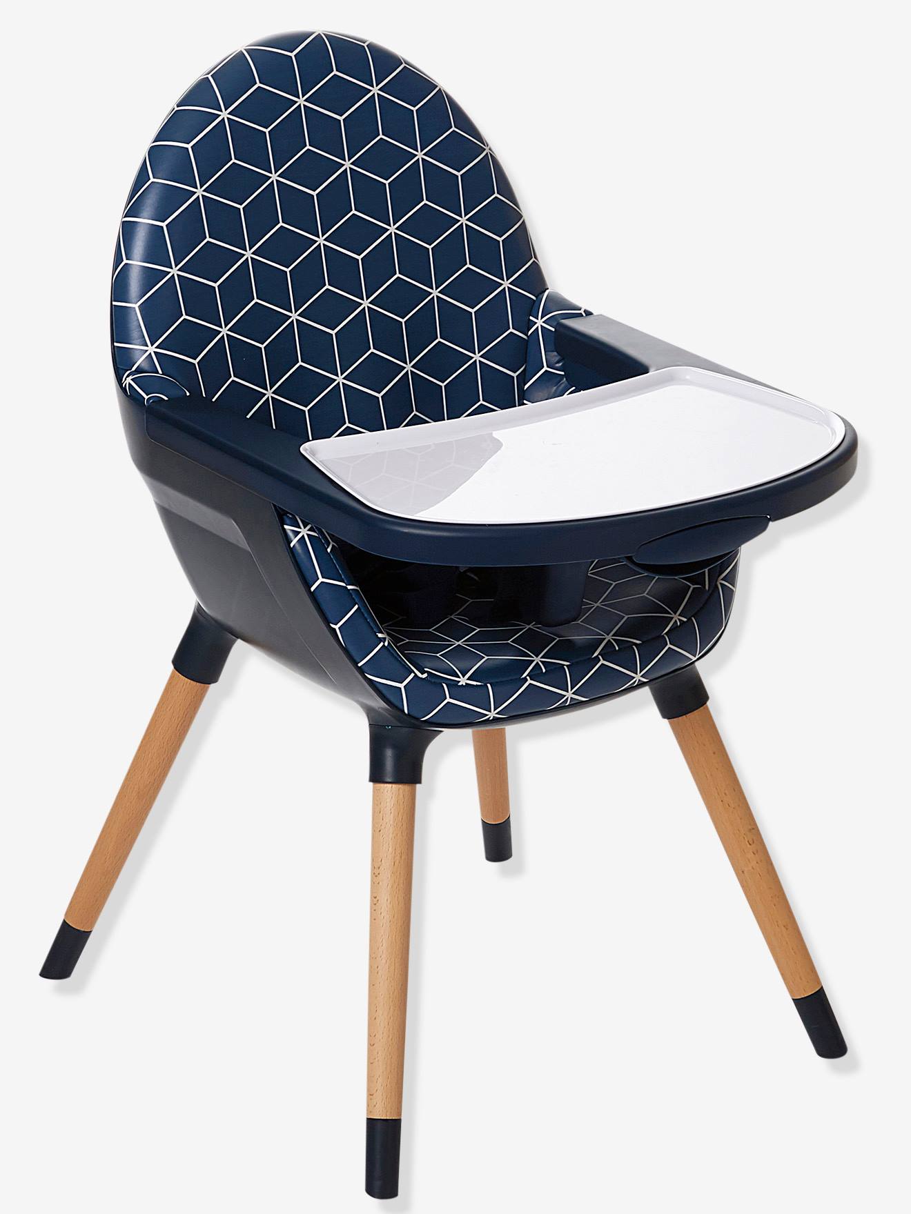 Cadeira alta conversível TopSeat com 2 ajustes de altura, estampa azul escura