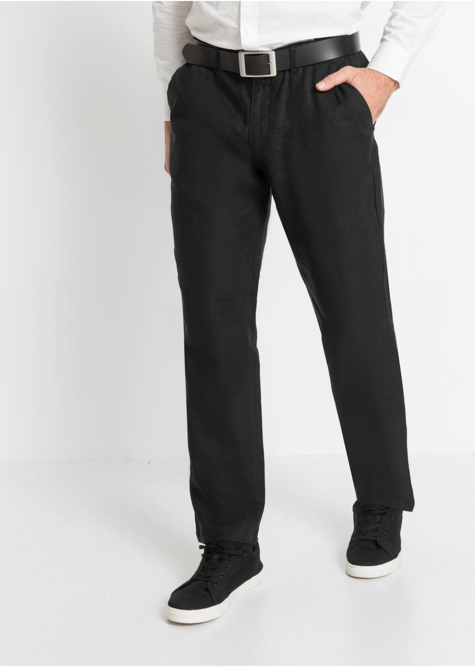Pantalon chino en lin avec taille confortable Regular Fit, Straight