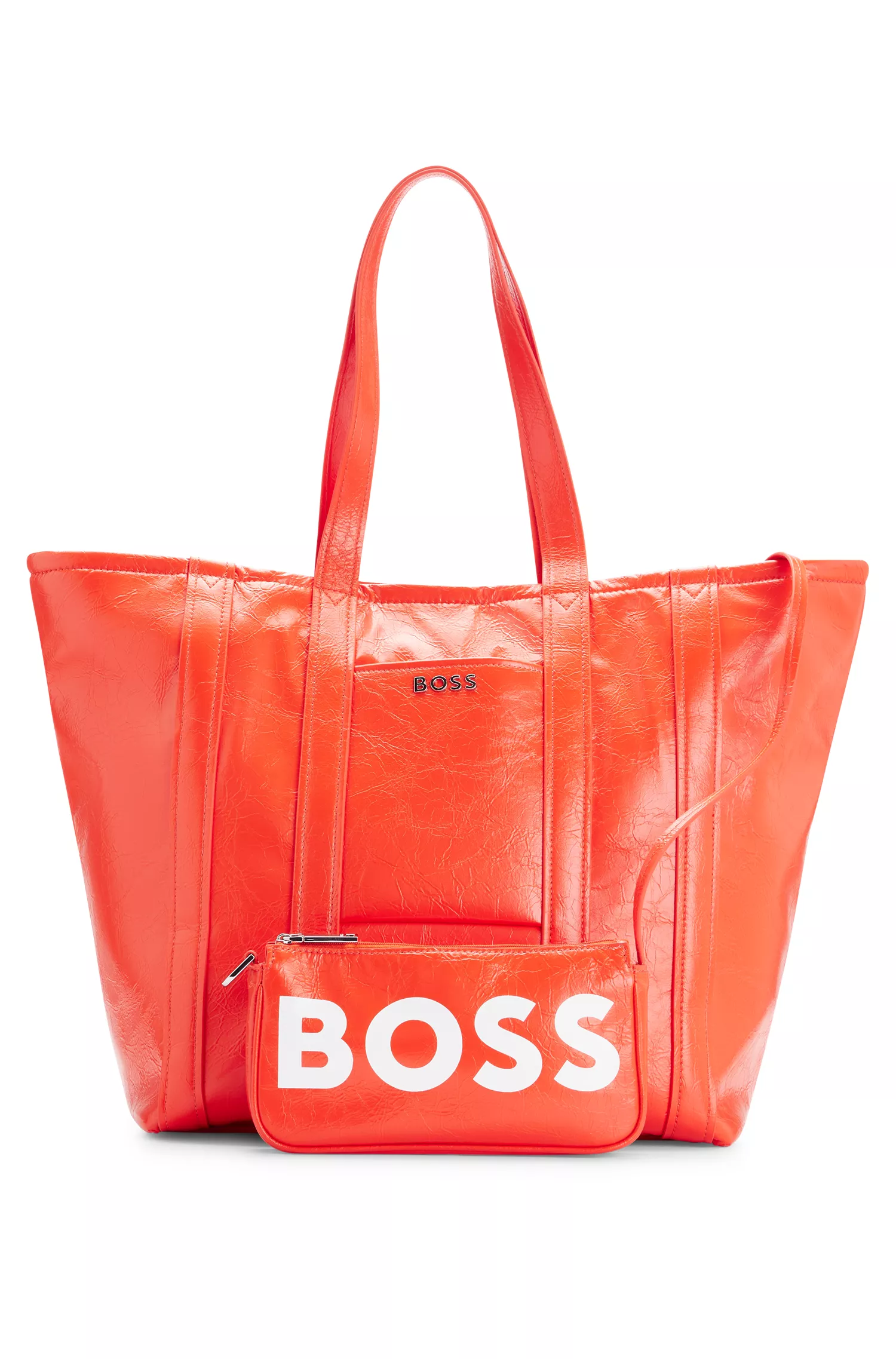 Bolsa BOSS Black-Shopper em couro sintético texturizado com minibolsa removível.