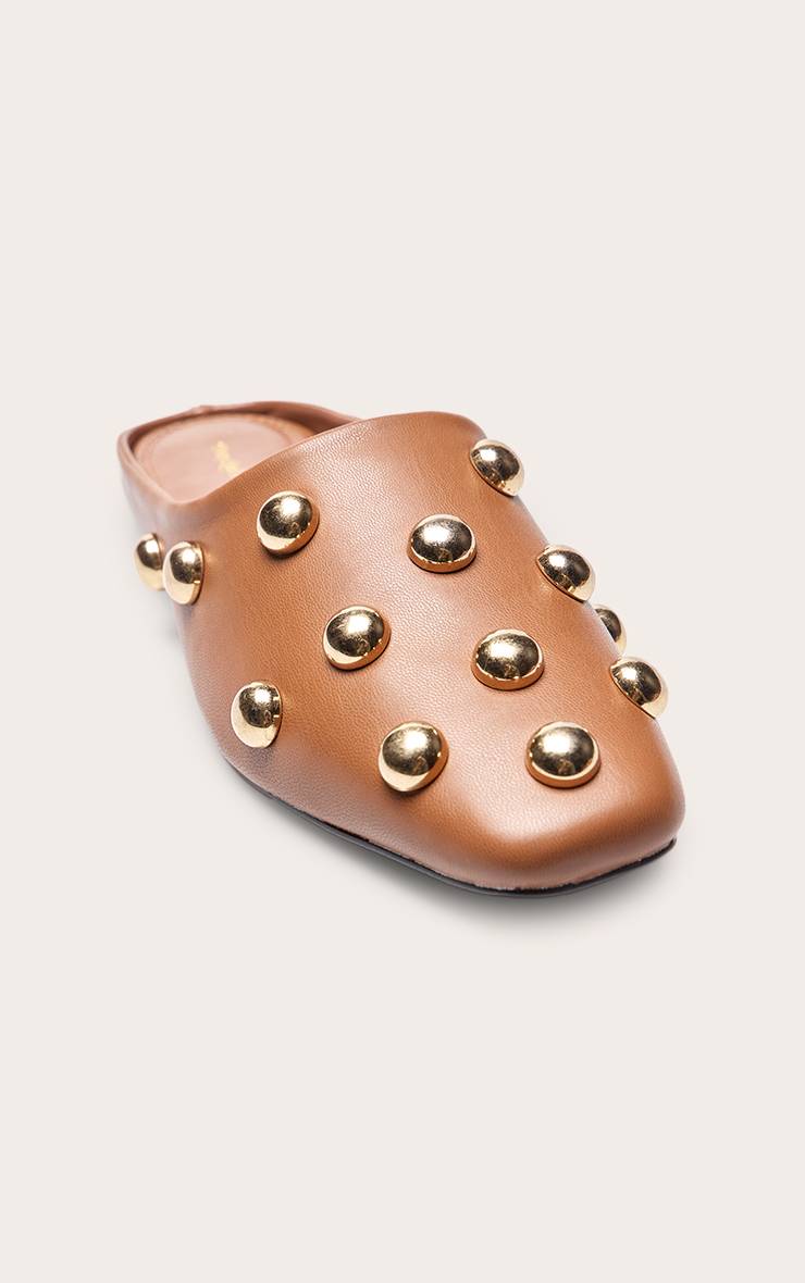 Marron Mules À Enfiler Avec Clous Bombés