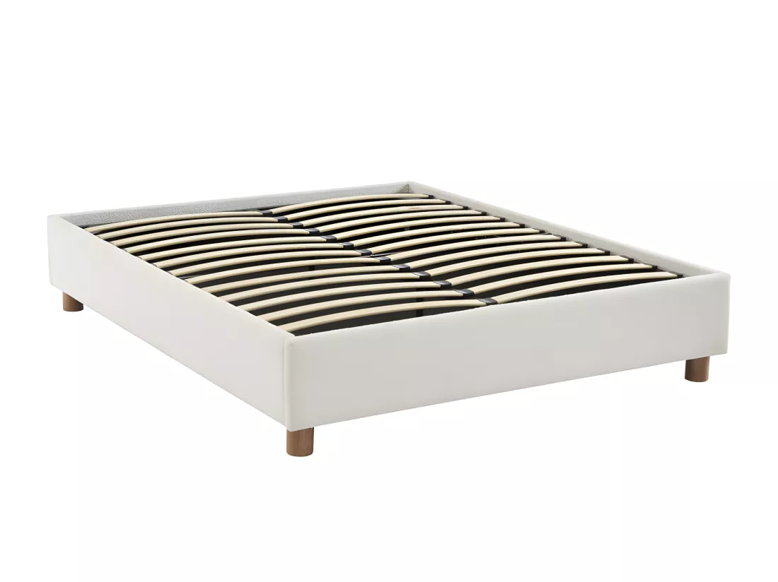 Millo - Lit coffre en tissu bouclette 140x190cm - Ecru