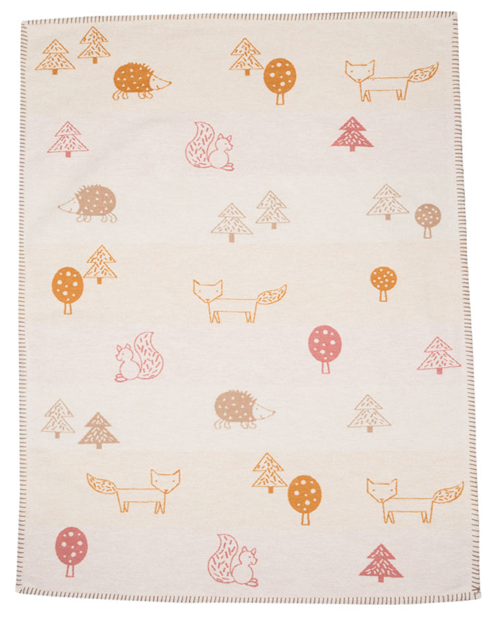 Baumwolldecke WALDTIERE (75x100) in offwhite