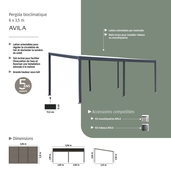 Pergola bioclimatique AVILA Graphite