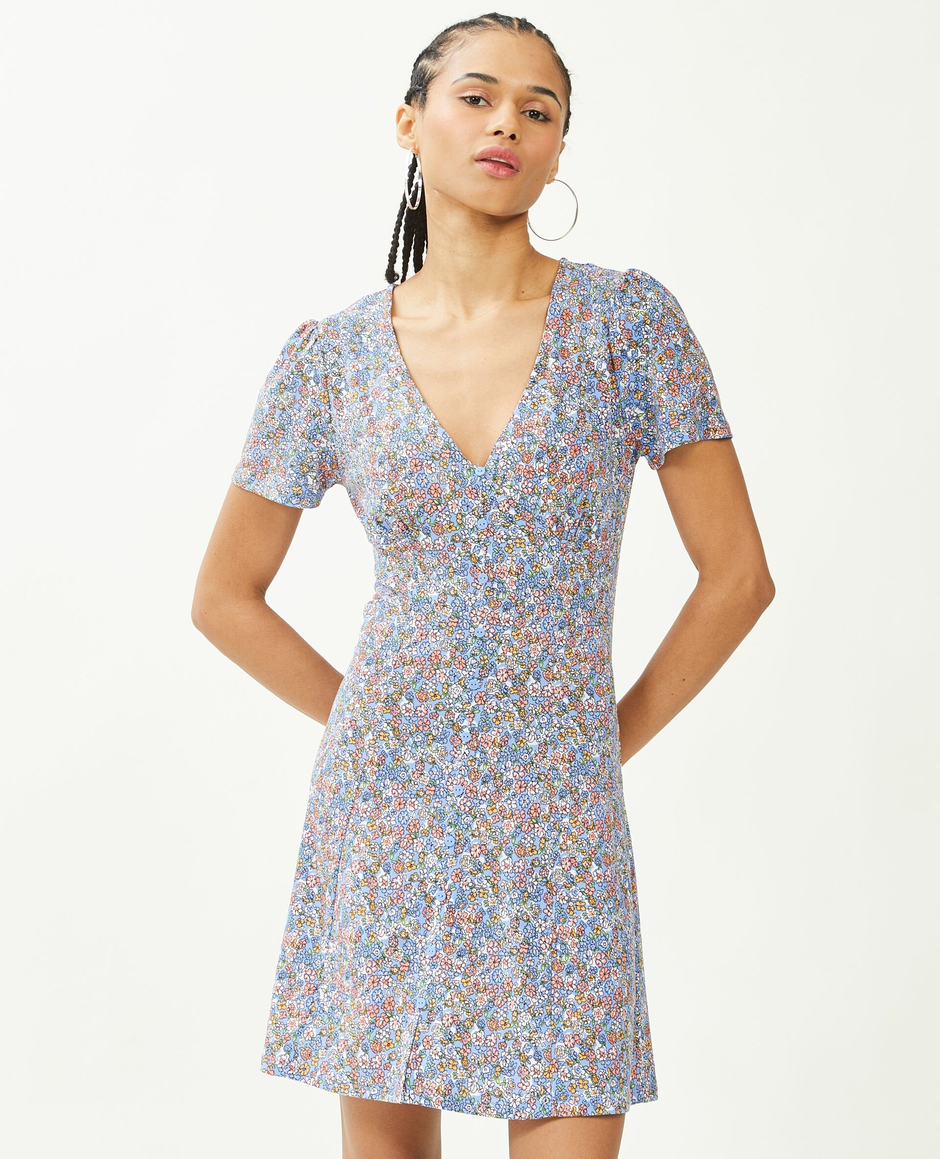 Robe courte avec boutons - Bleu