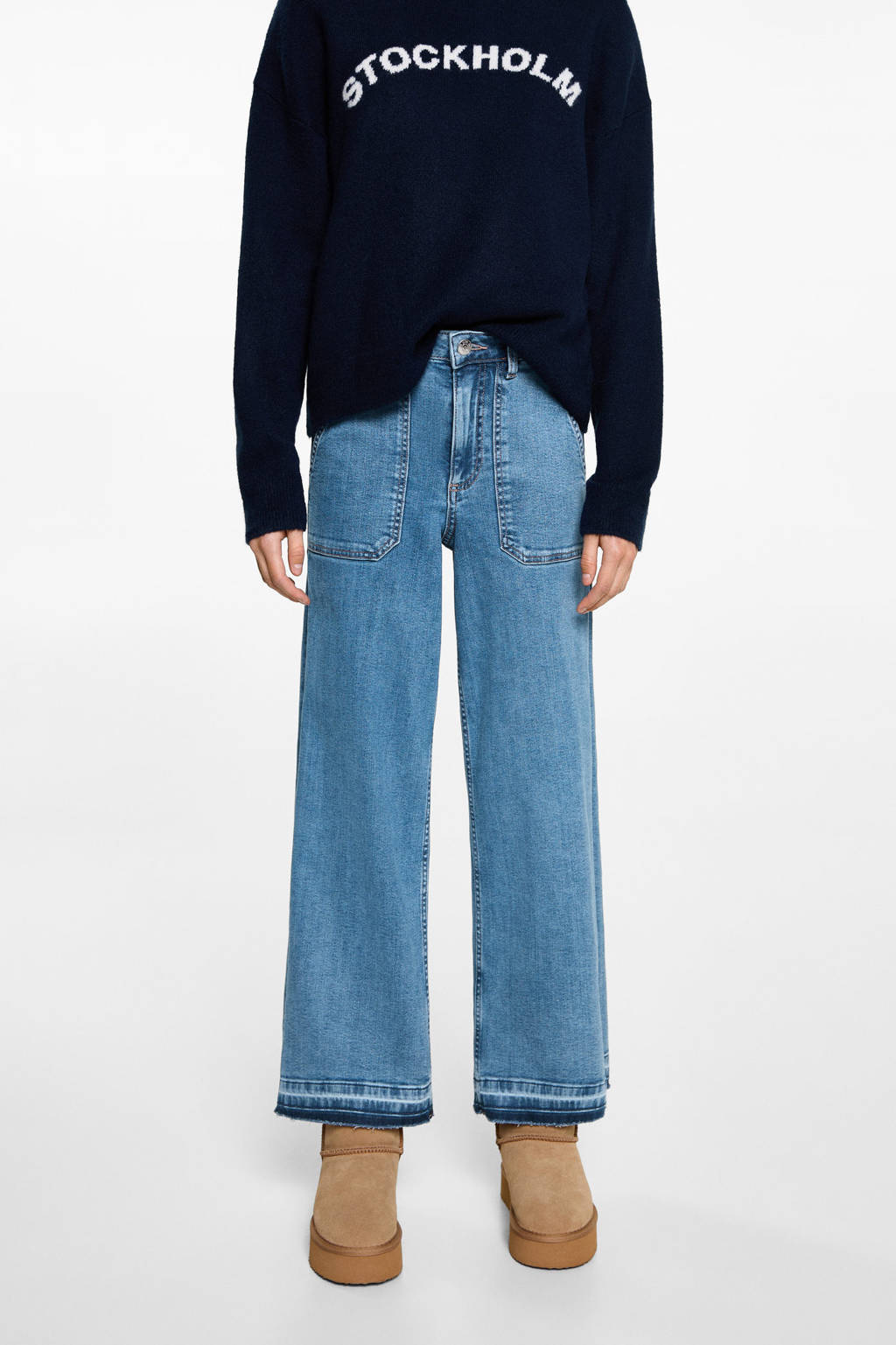 MANGO TEEN wide leg high waist jeans medium blue denim