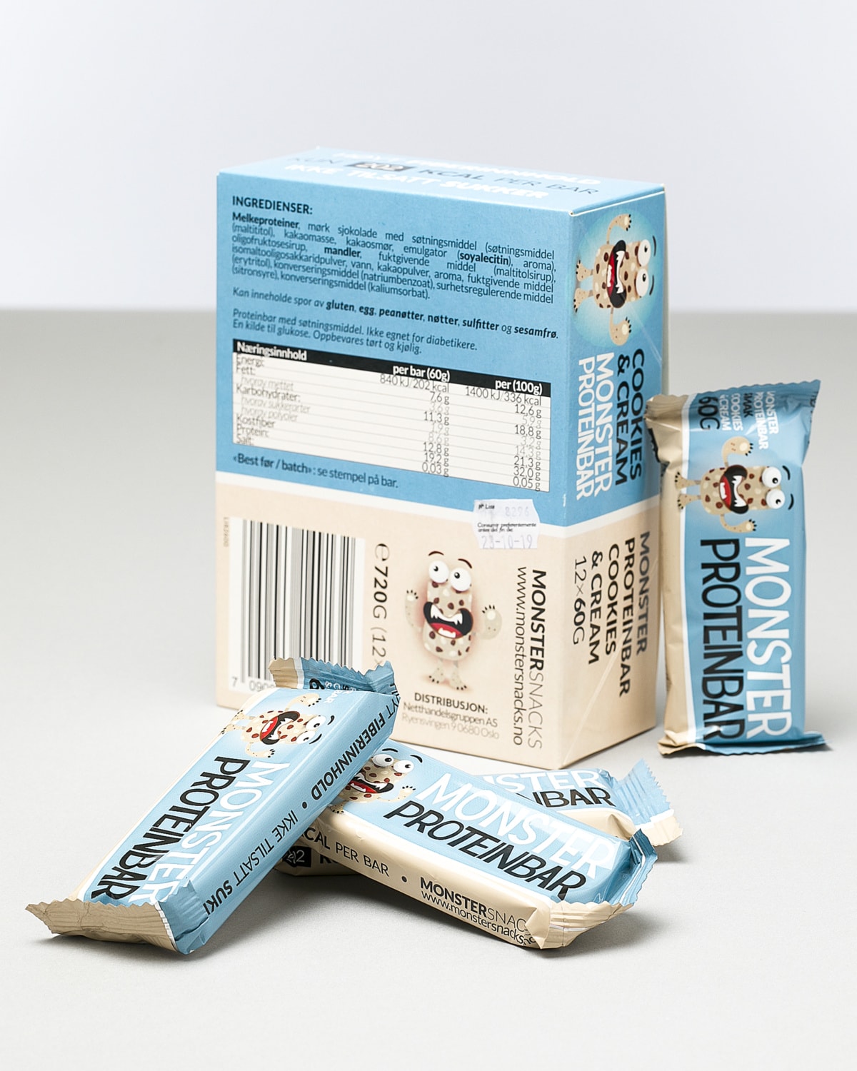 Monster Fiber Proteinbar Cookies &amp; Cream 12x60g