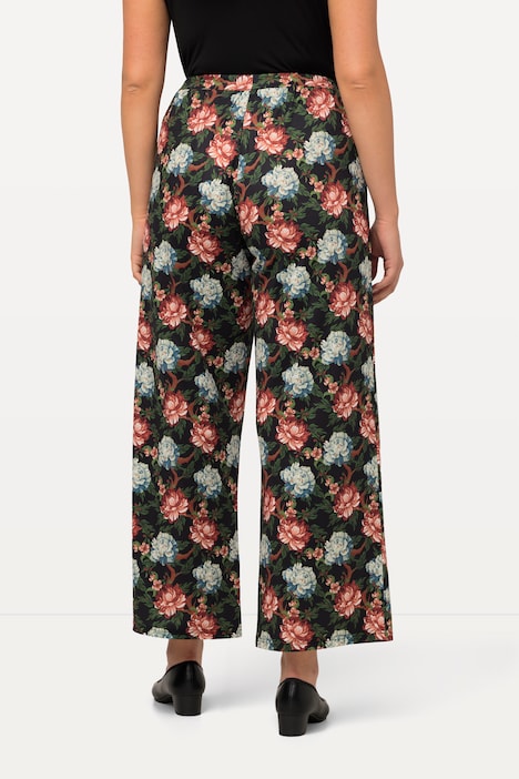 Hose, Jersey mit Blüten, gerades Bein, Elastikbund