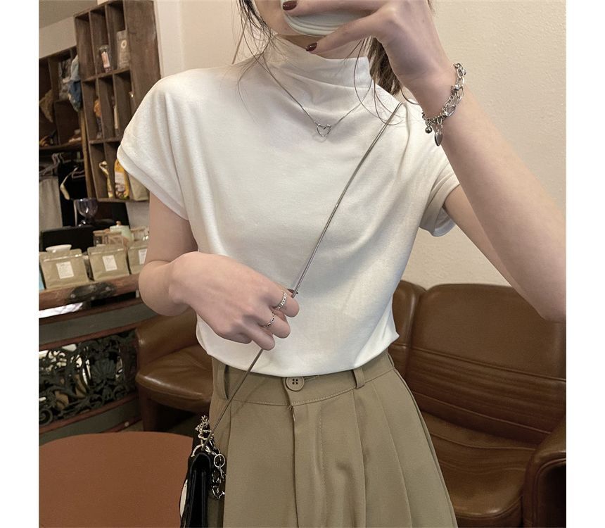 Duwnie - T-shirt met korte mouwen en mockneck, effen