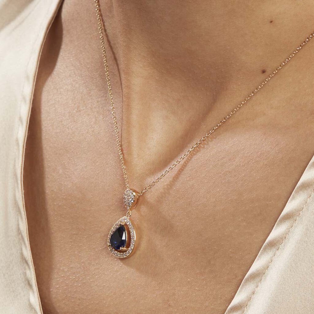 Collier Brigita Plaqué Or Pierre De Synthese Et Oxyde De Zirconium