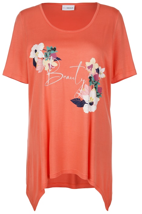 T-Shirt, Blumenmotiv, Zipfelsaum