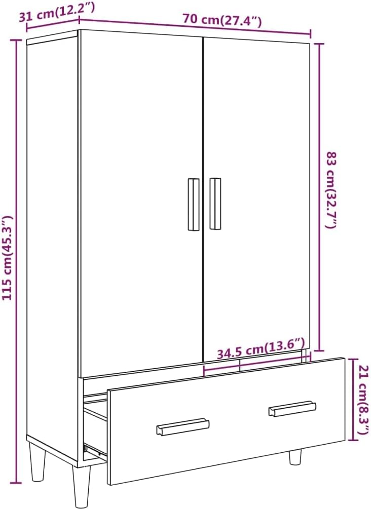 vidaXL Highboard Sideboard Kommode Schrank Anrichte Beistellschrank Mehrzweckschrank Standschrank Wohnzimmer Sonoma-Eiche 70x31x115cm Holzwerkstoff