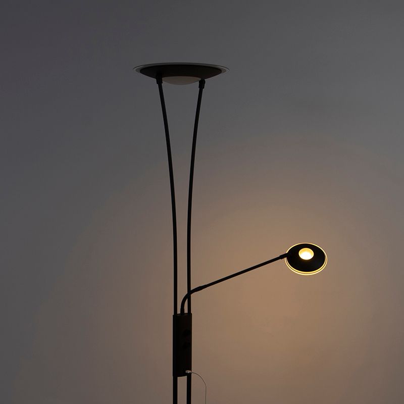 Vloerlamp zwart met leesarm incl. LED en USB-poort - Sevilla