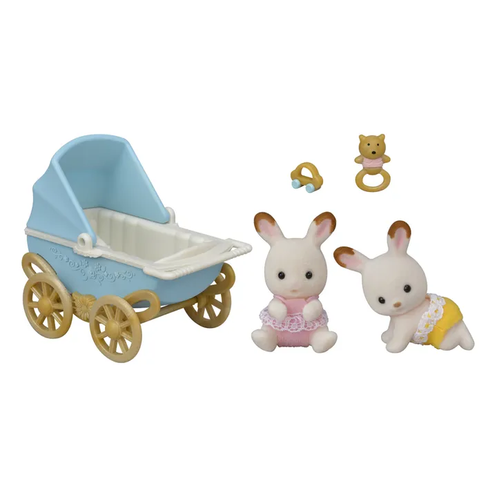 Sylvanian Families Jumeaux Lapin Chocolat et Poussette double