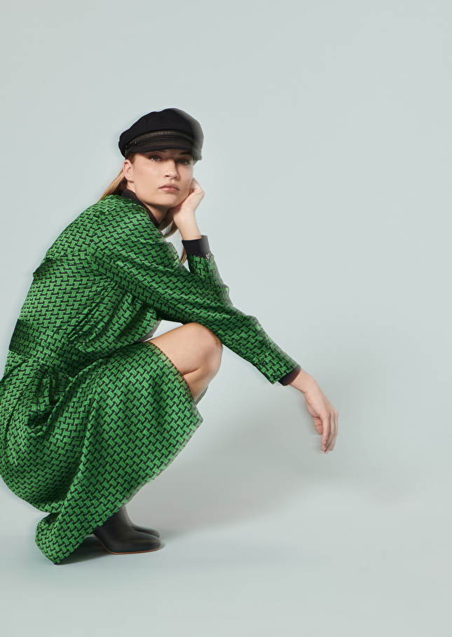 Robe Rachelevert émeraude imprimée monogramme
