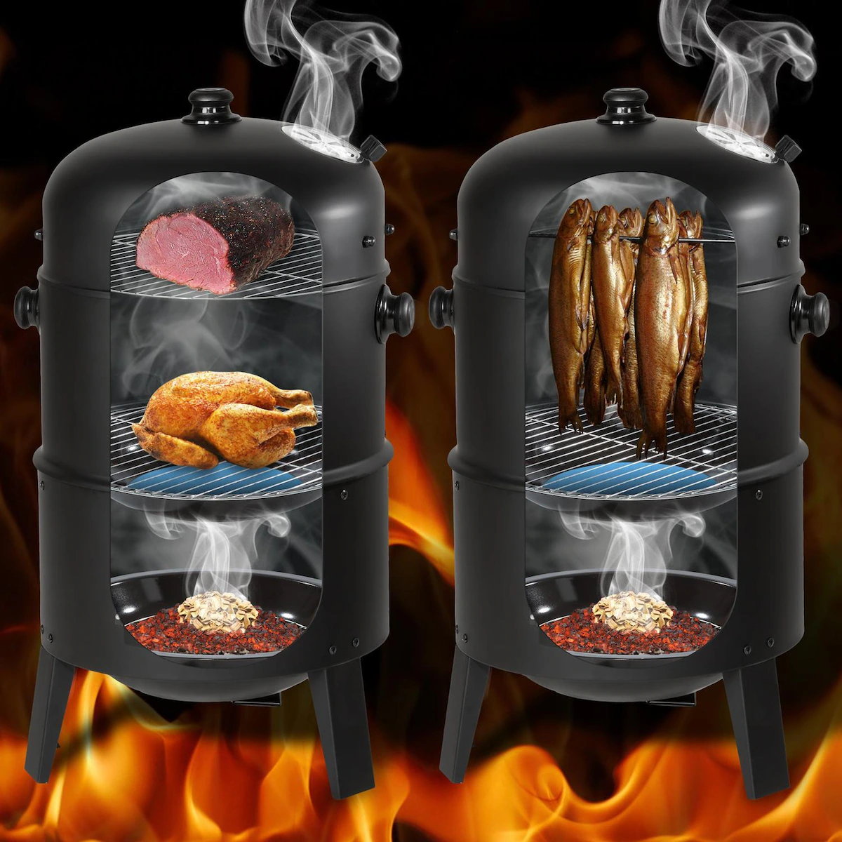 3 i 1 BBQ røykovn - svart