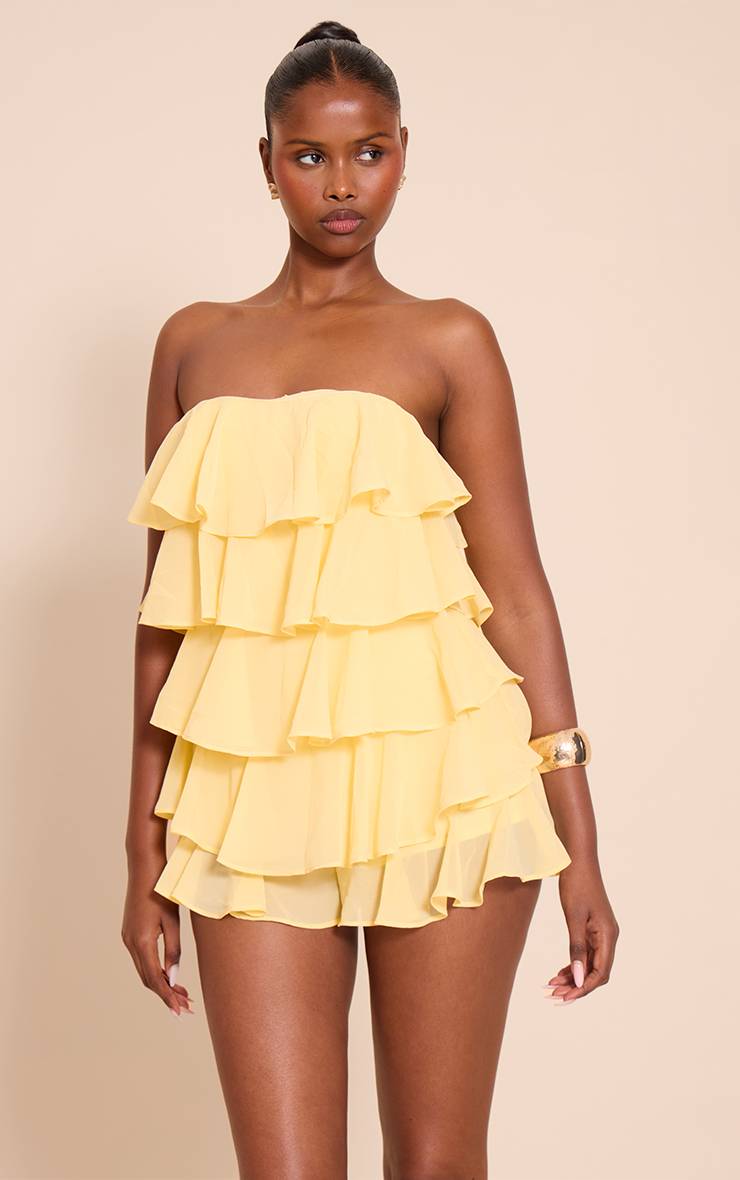 Citron Combinaison Courte Bustier À Volants En Mousseline