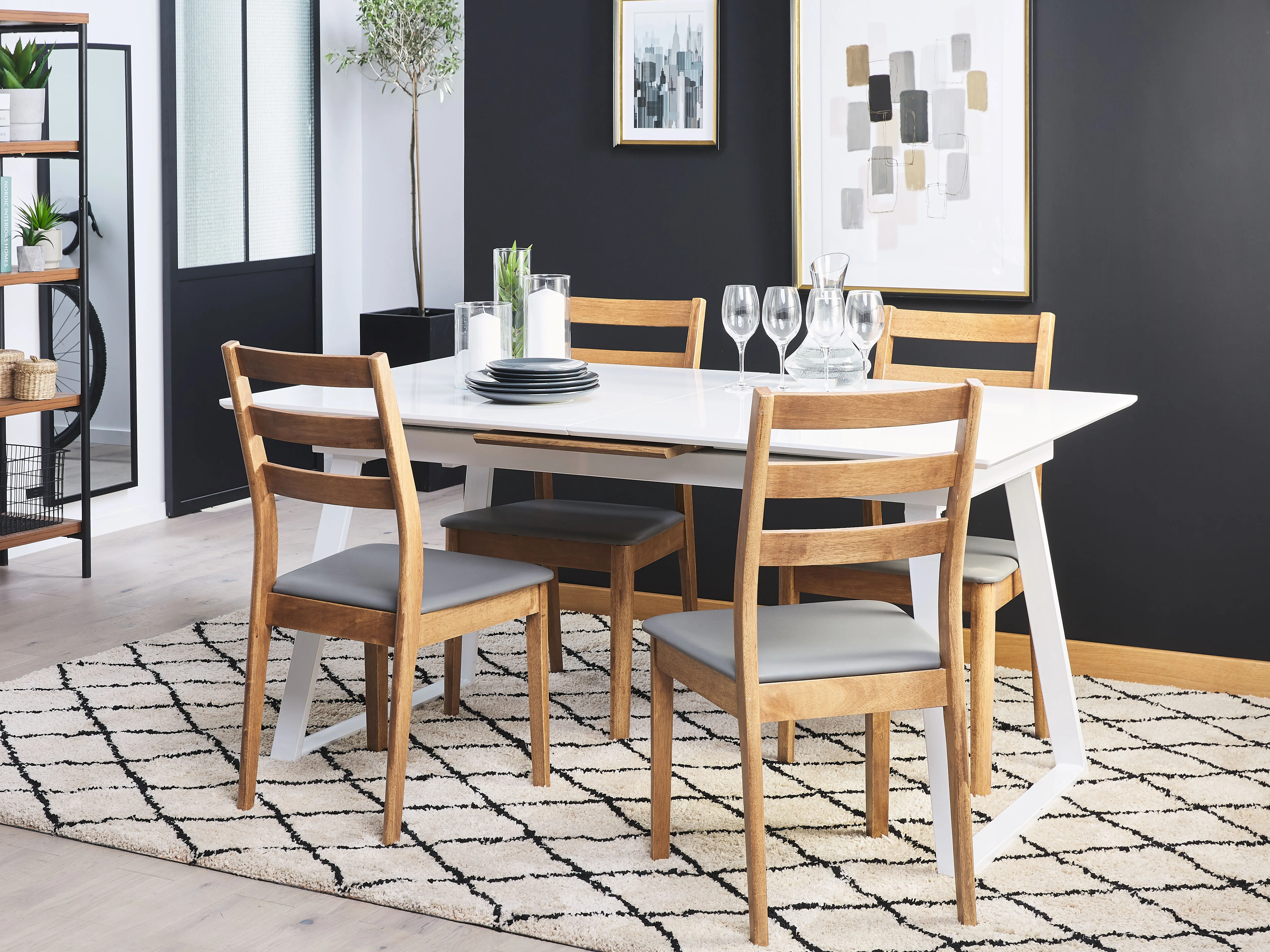 Eettafel uitschuifbaar KALUNA Wit 90 cm 160/200 cm