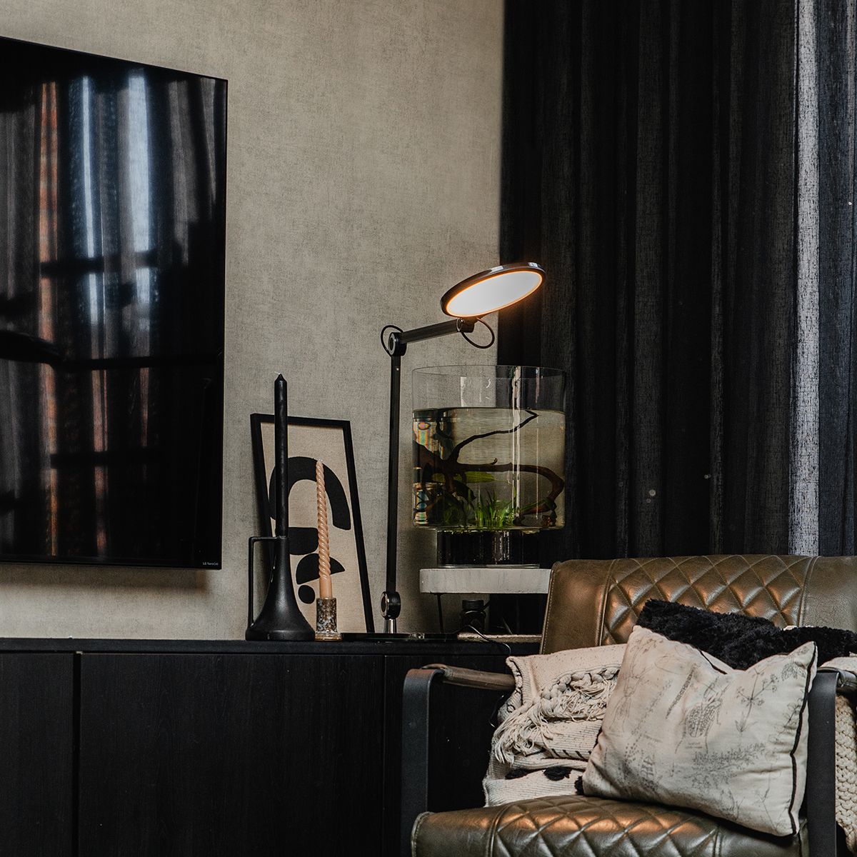 Design tafellamp zwart incl. LED met touch en inductielader - Don