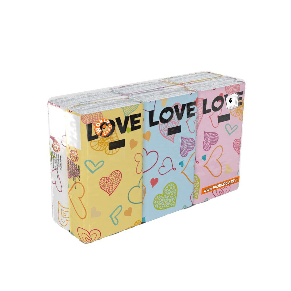 Lot de 6 paquets de mouchoirs en papier à 4 plis motif coeur Love