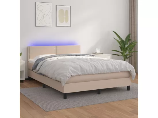 Sommier tapissier matelas LED Cappuccino 140x190 cm Similicuir