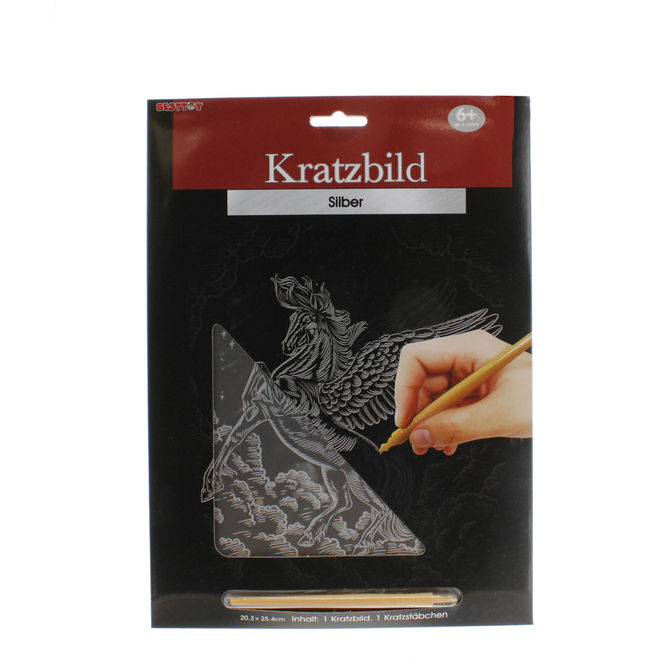 Besttoy - Kratzbild - Pegasus mit wehender Mähne - Silber