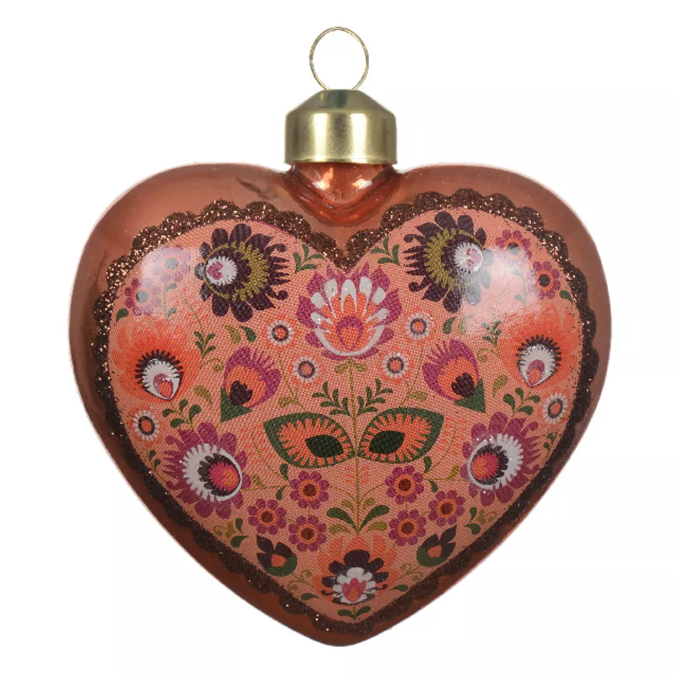 Lot de 2 cœurs en verre (H9 cm) Bolchoï Fleuri Vieux rose