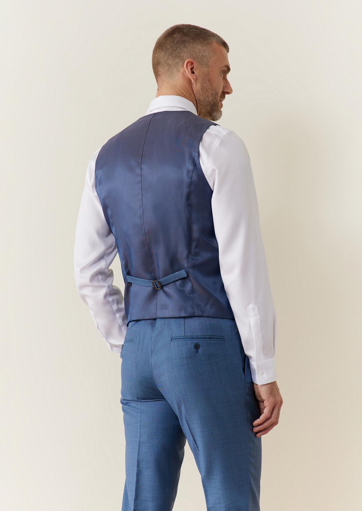 Gilet de costume en laine unie bleu céruléen