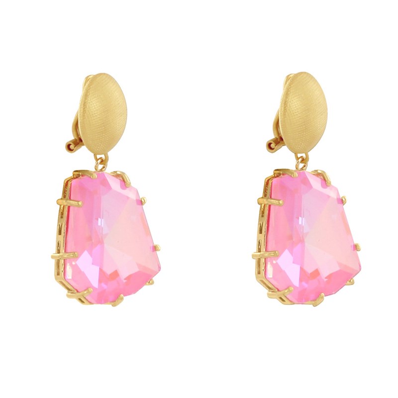 Boucles d'Oreilles Clip Gaufré Métal Doré et Gros Strass