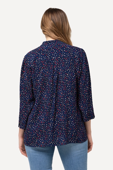 Bluse, Alloverdruck, Stehkragen, 3/4-Arm, Krepp