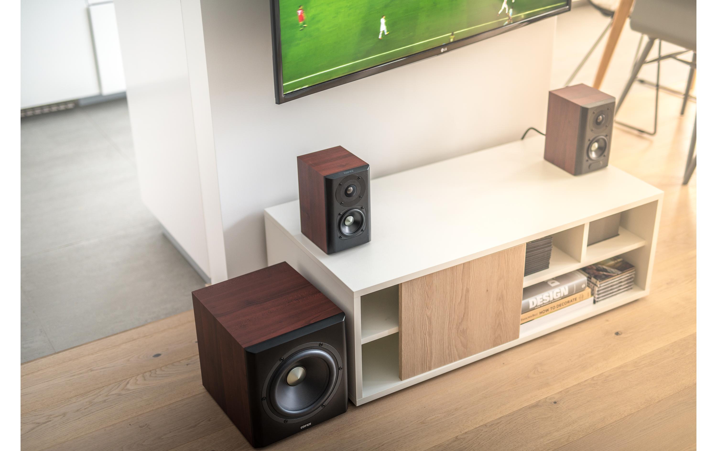 Regallautsprecher Paar S350DB mit Subwoofer Braun<br>Aktive 2.1 Lautsprecher mit Subwoofer und Bluetooth