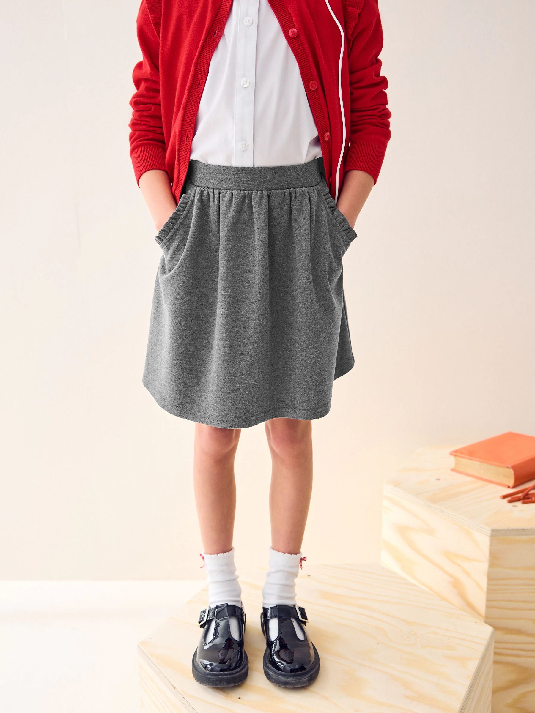Grijs - Stretchy schoolrok met elastische tailleband (3 - 16 jr)