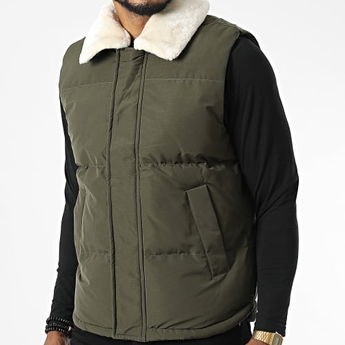 Doudoune Sans Manches Col Mouton Vert Kaki