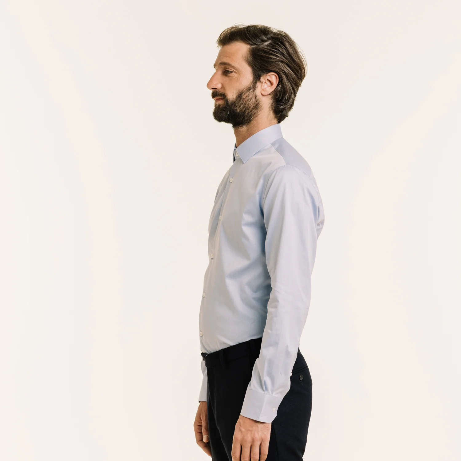 Fitted shirt in blue double-twisted twill